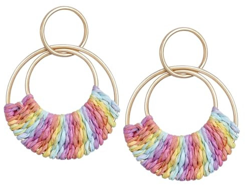 Boho Ohrringe, Rattan Ohrringe, Böhmische Ohrringe, Boho Ohrringe Hängend, Sommer Ohrringe Damen, Rattan Hand Gewebte Ohrringe, Statement Ohrringe für Partys, Bankette, Reisen, Hochzeiten (Bunt)
