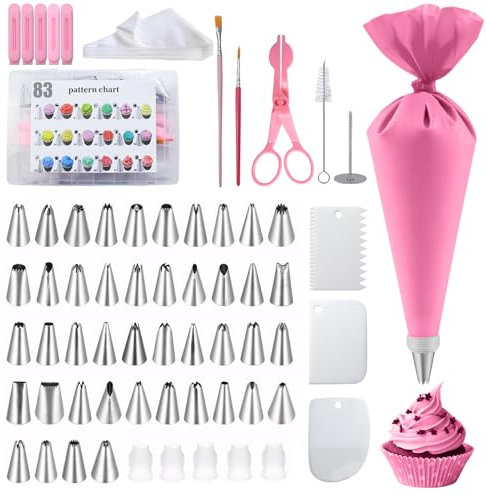 UZSUZZ 83 pcs Beccucci Sac a Poche,Beccucci Sac à Poche Riutilizzabile Lavabile,Piatto Girevole per Torte, Kit Pasticceria per Decorare Torte, Dolci, Cupcake e Pasticceria