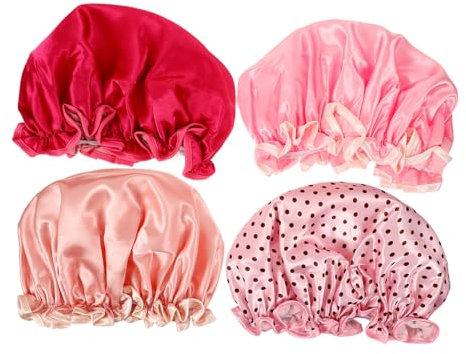 VICASKY 4stücke Doppelschichtige Badekappen Für Damen Elastische Wasserdichte Haarhaube Atmungsaktives Design Für Dusche Kochen Und Spa Wiederverwendbar