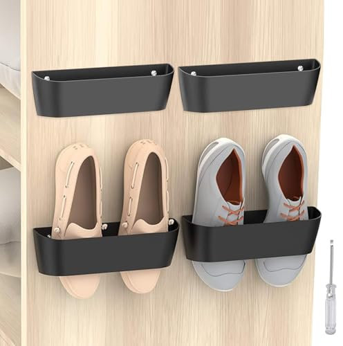 Wall Mounted Shoes Rack, 4pcs Motorhome ShoeHolder, WallShoe RackShoe Hooks Self Adhesive/Drilling 2Ways Installation Caravan Accessories Essentials Gadgets for Entryway Over the DoorShoe Hangers