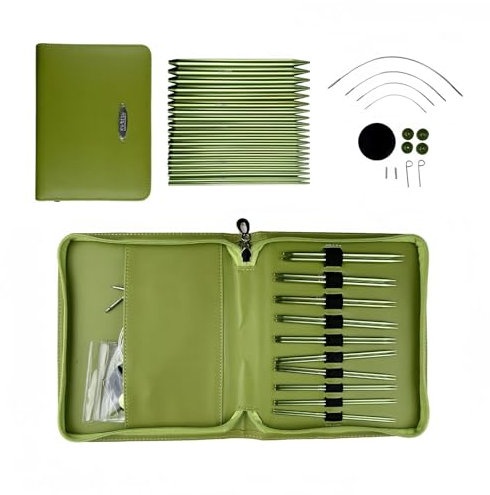 Austauschbare Rundstricknadeln,Kreisförmige Professionelles Stricknadeln Set, 10 Paare 2,2 bis 5,0 mm Nadelspitzen 11,5cm Länge, 4 Nadelseil Wiederverwendbar Häkelnadel Strickset mit Tasche & Zubehör