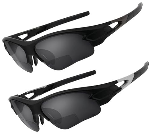 Missfive Attraktive Bifokal-Lesesonnenbrille für Herren, Langlebiges TR90 Halbrandlos-Wrap-Around-Design, UV400 Nah-Fern-Sicht integriert für Outdoor-Sport/Autofahren/Angeln(schwarz, +1.25)