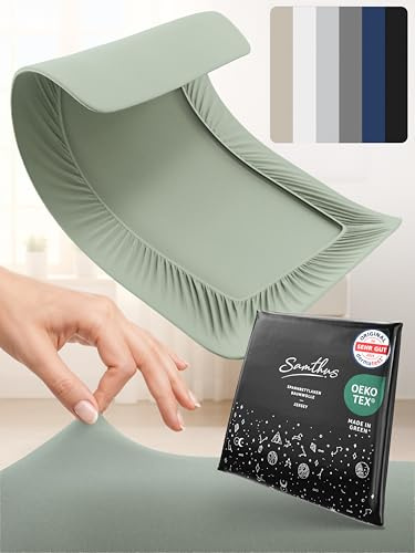 Samthus Jersey Spannbettlaken 90x200cm Oeko-Tex Made In Green - Pastellgrün | Bettlaken Spannbetttuch aus 100% gekämmter Baumwolle - auf Hautverträglichkeit getestet - Bezug für Matratzen 15-25cm