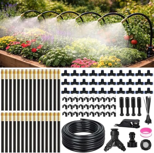 Irrigation System Kit, 360° Bendable Garden Watering System | 30M / 98.42FT Automatic Drip Irrigation Plant Watering Devices, Irrigation Hose Adjustable Sprayer for Garden Outdoor Plants
