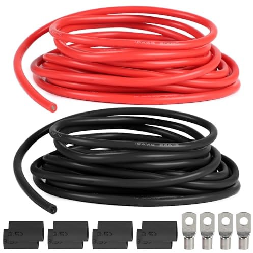 SWAWIS 10 AWG 6 Mm² Cable Electrique 5 M Noir + 5 M Rouge Fil Silicone | Fil en silicone souple, 1050 brins de cuivre étamé, basse impédance, pour véhicule et bricolage, flexibilité élevée