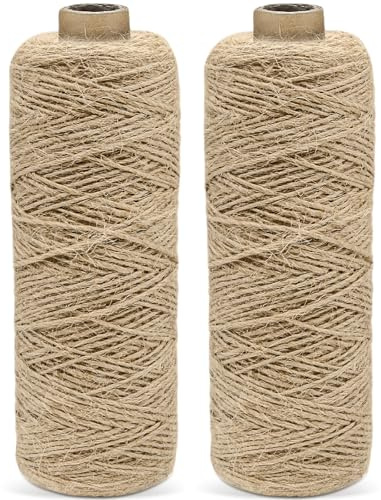 EOPUOZS 2 Stück 200m Jute-Schnur, 1mm Braun Juteschnur, Jutegarn Für Geschenkverpackungen, Hochzeitsdekoration, Verpackungsmaterial, Weihnachtsstricken, Makramee-Dekoration, Floristik