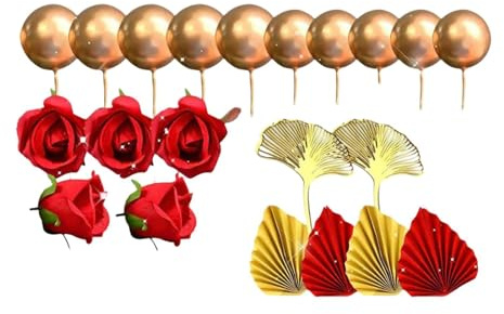 Chatonshen 2 Tortendeko mit Rosen Palmenblättern Ginkgo aus Papier Kunstseide Und Acryl für Bohemian Stil für Hochzeit Brautparty Event
