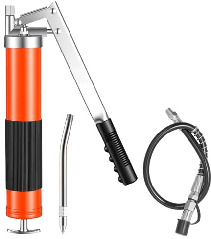 VEVOR Pistola de Engrase 10000 PSI, con Empuñadura de Pistola y Capacidad de 0,4 L, Incluye Manguera Flexible de 46 cm, 1 Tubo de Extensión Rígido y 1 Boquilla Afilada para Automoción y Náutica