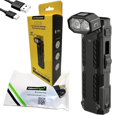 Nitecore EDC09 1600 Lumen Schwenkkopf, flache EDC-Taschenlampe, wiederaufladbar, magnetischer Schwanz, mehrere Farbtemperaturen, mit EBR-Ladekabel-Set