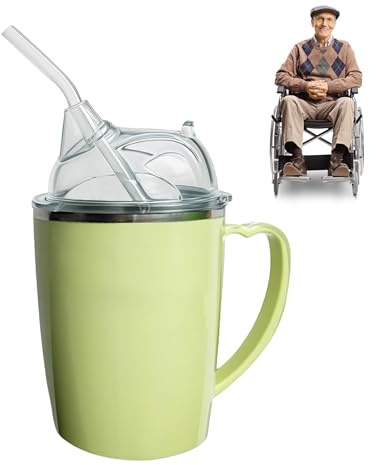 chiquieray 350ml Spill Proof Adult Sippy Cup with 30cm Straw and Lid, 3-in-1 Elderly Spill Proof Cups, Anti Choke Safe Beakers for Elderly,Suitable for The Elderlys and People with Limited Mobility