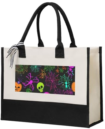 HUIopq Bolsa de lona con estampado de calavera de Halloween, ecológica, de gran capacidad, para playa, viajes, oficina, bolsas de regalo