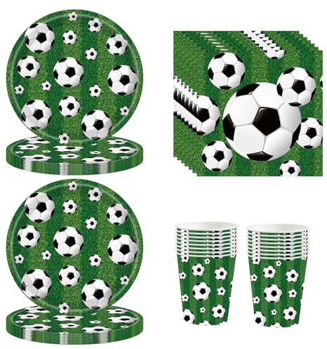 52Pcs Football Party Tableware Set for Kids Adult,Green Football Theme Paper Plates Paper Cups and Napkins,Sports Party Paper Dinnerware Set for Birthday,World Cup 2026 Soccer Partys Tableware Decor