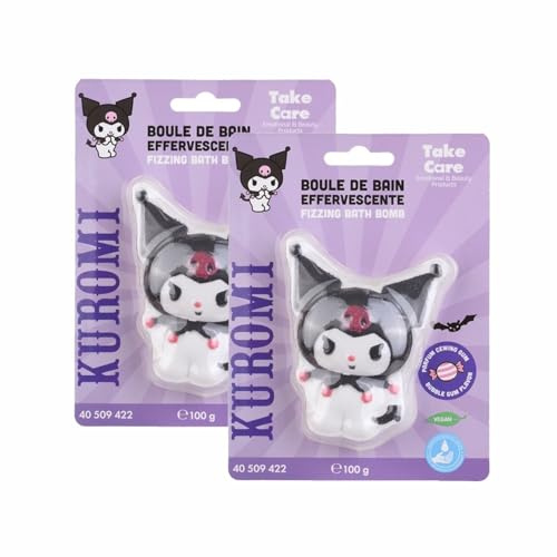 Home-Flair Kuromi Badebombe - große Badekugel - Lila - 100g - Schaum-Effekt - VEGAN (Kuromi, 2 Kugeln)