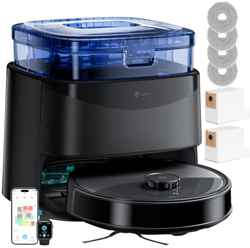 Lefant M3 robot vacuum and mop, 12,000Pa,Anti-Tangle V-Brush, Rotating Mops | Auto-Lifting,3.2L Self emptying,Smart Obstacle Avoidance,All-in-One Dock,Fully Hands-Free Cleaning for For Tile Floors