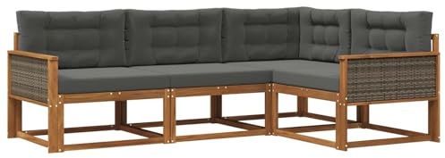 vidaXL Outdoor-Sofagarnitur mit Kissen 4 pcs Natur und Anthrazit, Anpassbare Gartenmöbel, modernes Patio-Sofa, gemütliche Sitzgruppe, wetterfest und robust