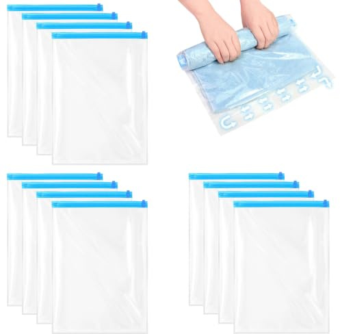 12 Stück Vakuumbeutel Reise zum Rollen,50cm x 35 cm Kompressionsbeutel | Vakuumbeutel für Kleidung Klein,Vakuum Beutel Kleidung Reise,Roll-Up Vacuum Bags,für Reisezubehör, Kleidungs zum Rollen