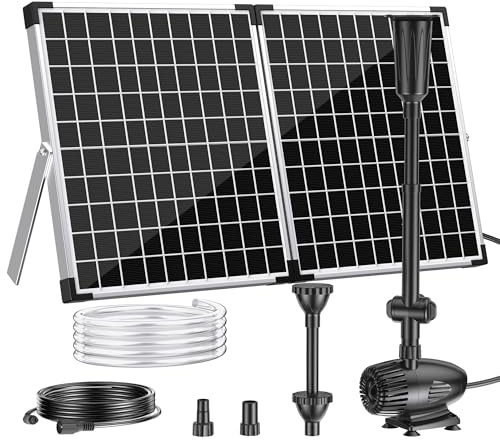 Biling 50W 2100l/h Solar Springbrunnen für Außen Gartenteich bis 4000 Liter | Solarbrunnen für Draussen mit 4 Düsen, Leise Teichpumpe Solar mit Filter für DIY Gartenteich Wasserspiel Fontäne Fischteich