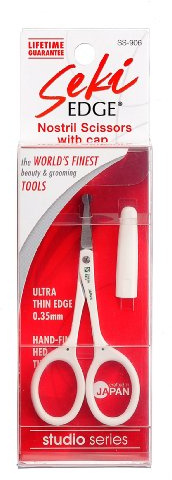 Seki EDGE SS-906 | Made in Japan | Nasenhaartrimmer mit Schutzkappe | Gesichtsschere aus rostfreiem Edelstahl | handgeschärft | ergonomisches Design | abgerundete Spitzen