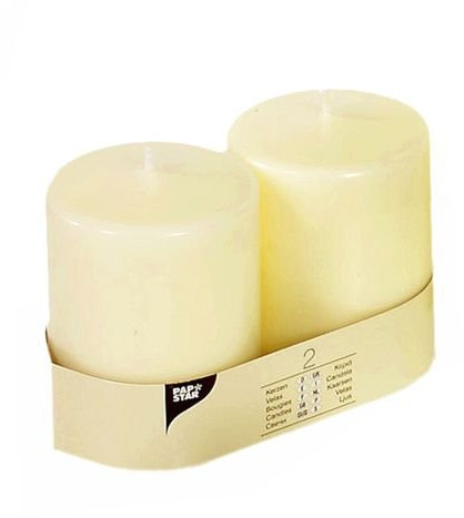 Stumpenkerzen, Ivory, Ø 80mm, L100, mit Flachkopf, 2 Stück