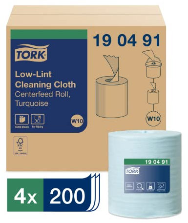 Tork 190491 Chiffon de nettoyage non pelucheux Premium, compatible avec le système W10 / un pli - 60m x 16,5cm - lot de 4 bobines - Turquoise