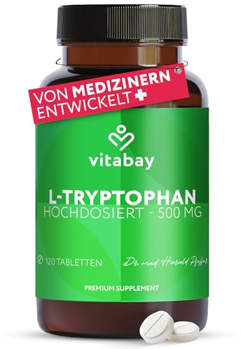 Vitabay L Tryptophan Hochdosiert 500mg - 120 Tabletten | L-Tryptophan Vegan & Laborgeprüft - Triptofan Ltrypthophan ohne unerwünschte Zusatzstoffe