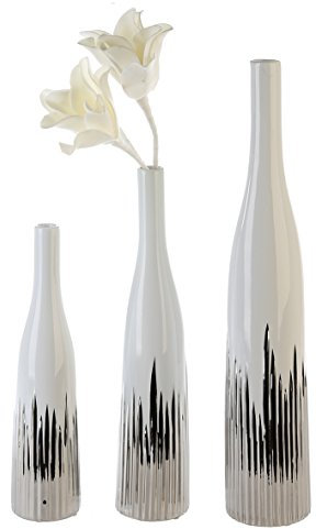 Casablanca Vase Mikado Weiss/Silber gla,Ker.H.41cm