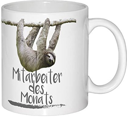 Faultier Tasse mit Spruch Mitarbeiter des Monats - Faultier Geschenk Kaffeetasse aus Keramik Becher 330ml Teetasse Spülmaschinengeeignet