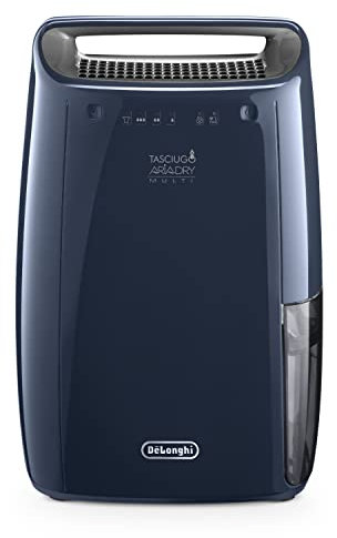 De'Longhi Tasciugo AriaDry Multi DEX216F Deshumidificador Multifunción, 16 L/d, Filtro Antipolvo y Antialérgenos, Función de Secado de Ropa, Drenaje Continuo, 290W, 37Db, Azul Marino