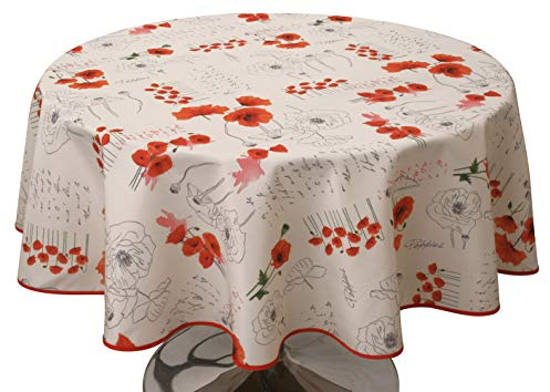 Le linge de Jules Tischdecke Fleckabweisende Poppies Rot - Rund 160 cm