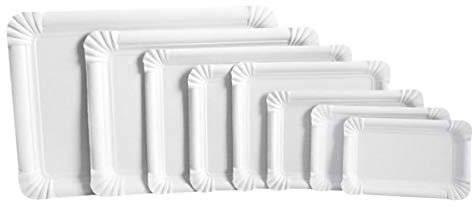 Hygienical Betriebsbedarf Einweggeschirr, Imbiss-Pappteller, Wurstpappen, Wurstteller, Einmal-Teller, Einweg-Kuchen-Pappteller, rechteckig, weiß, Größe:10cm x 16cm
