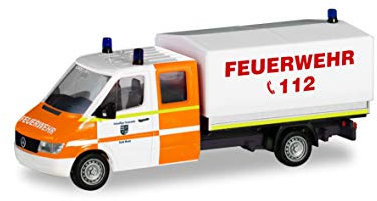 herpa 094979 Mercedes-Benz Sprinter Doppelkabine mit Plane Feuerwehr Rhede Auto/LKW in Miniatur zum Basteln Sammeln und als Geschenk, Mehrfarbig