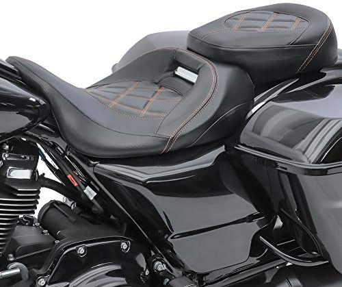 Motorrad Sitzbank Craftride RH3 kompatibel mit Harley Davidson Touring Sitzbank in schwarz-orange