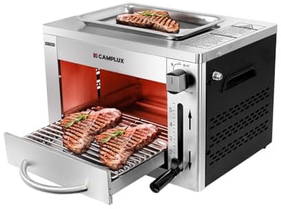 CAMPLUX SG102 Tragbar Oberhitze Gasgrill 3,2kW, Hochleistungs Steakgrill aus Edelstahl, 880°C Hochtemperaturgrill mit 5 Höhenstufen