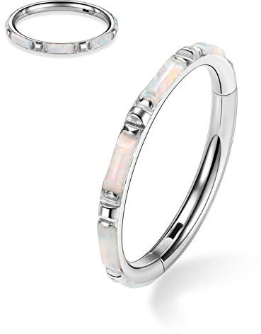 hengkaixuan 16G Baguette Weiß Opal Conch Septum Clicker Ring 10mm Nasenring Reifen Knorpel Ohrring Reifen Helix Piercing Schmuck