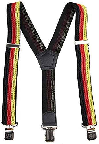 Leoodo Hosenträger Herren Damen Breit Y-Form für Arbeitshosen Skihose Motoradhose Fest lustig mit 3er Starken Clips und verschiedenen Motiven, HT Farbe:Schwarz Rot Gelb