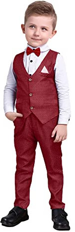 Nwada Jungen Anzug Set Langarm Hemd mit Fliege + Weste + Hose Outfits Set Party Kleidung Set 5-6 Jahre