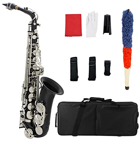 Saxophon Set Altsaxophon Schwarz Gold Schwarz Silber Blasinstrument Mund Blasinstrument Blechblasinstrument Geeignet Für Die Leistung Einstufung (Color : Black Silver)