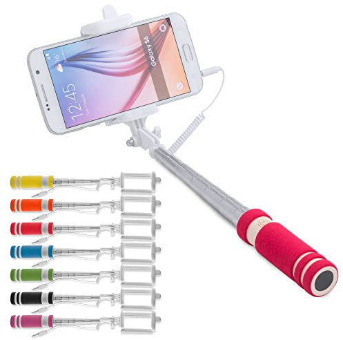 ANTEVIA - Perche à Selfie Universelle Design et Ultra compacte avec Bouton de Prise de Vue Jack| Plus DE 10 MODELES | Couleur : Rouge (Paicom Rouge)