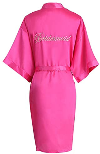 XiinxiGo Vestaglia da Donna, Accappatoio da Sera, Kimono di Raso da Donna, Accappatoio da Sposa, Camicie da Notte da Donna, Vestaglia,Bridesmaid Rose,M