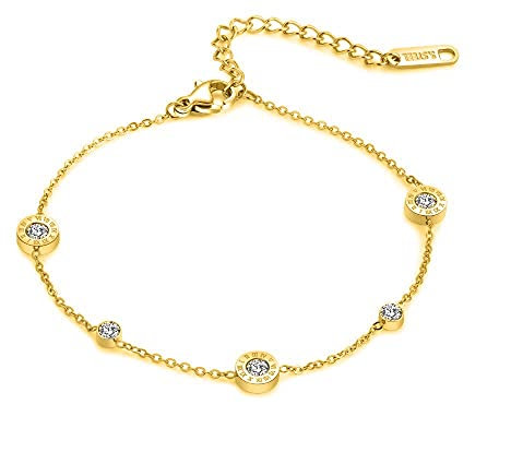 Kim Johanson Edelstahl Damen Fußkettchen *Verschiedene Modelle* in Gold | Fußkette mit Kugeln, Coins & Zirkonia | Rostfrei & Wasserfest | Fußband | Frauen Boho Schmuck | Verstellbar inkl Schmuckbeutel