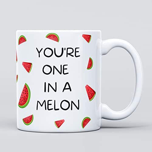 You're One In A Melon Million Fruit Large Heavy Duty Ceramic Novelty Funny Coffee Mug, Cup for Men & Women, Girls & Boys – Gift for Birthday, Leaving, Teacher, Christmas, Congratulations