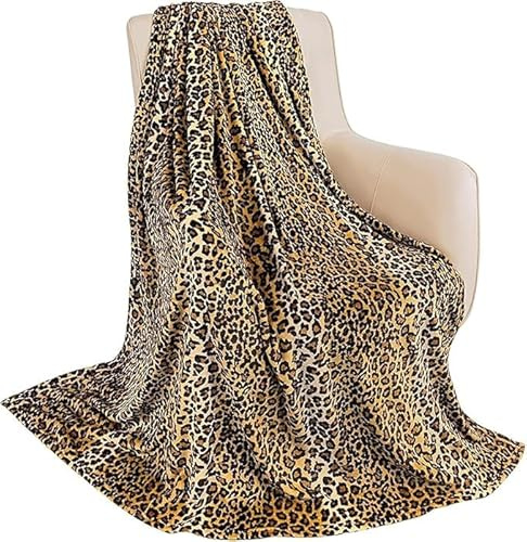 Decke 150x200 cm Gelber Leoparden-Print Kuschelige Wolldecke Flauschig Weich Warm Plüsch Wohndecke 3D Tagesdecke Decke für Bett Dicke Sofa Wohndecke Geschenke für Frauen Männer (150X200 cm)