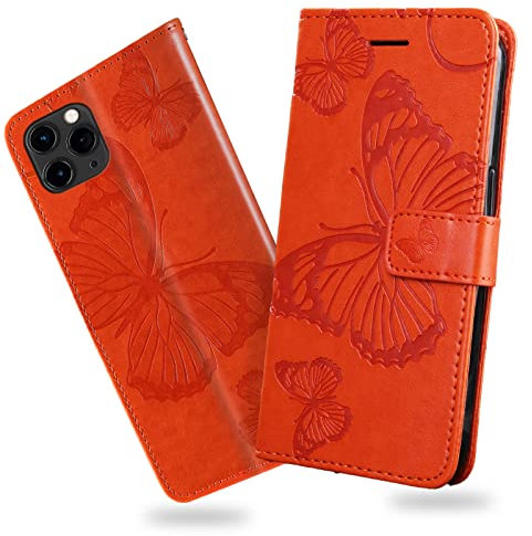 DENDICO Cover per iPhone 11 PRO, Portafoglio Custodia in PU Pelle per iPhone 11 PRO, Antiurto Cover a Libro con Slot per Carte, Arancia