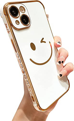 Emlivi Kompatibel mit iPhone Xr Hülle,Cute Smiley Muster Mädchen Weich Silikon TPU Galvanisierte Handyhülle, Süß Seite Muster Stoßfeste Schutzhülle Bumper Case Cover für iPhone Xr, Weiß