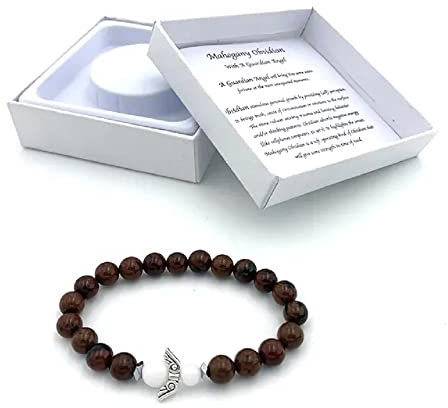 AB Viking Crafts Handgefertigtes Mahagoni Obsidian Edelstein Armband mit Schutzengel in Geschenkbox | Glück Liebe Energie Familie