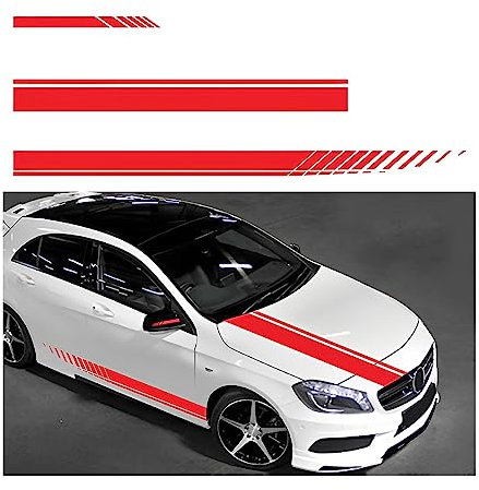 JNNJ 5 Pezzi Adesivo a Strisce per Cofano Auto, Auto Adesivo Carrozzeria a Strisce Laterali Gonna per Tetto Adesivo Paraurti, Adesivi a Strisce da Carrozzeria Decorazioni Modificate(Rosso)
