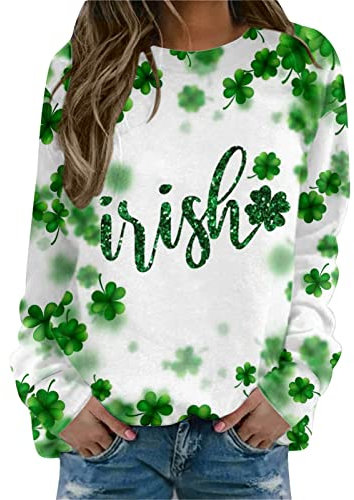 WLHBF Hoodie Damen Oversize Langram St. Patricks Day Prints Langarm-T-Shirt mit O-Ausschnitt für Damen Damen Pulli Ohne (Green, M)