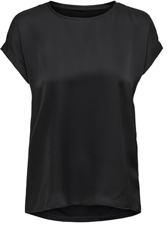 ONLY Solo Donne Top Brillante con Effetto Seta Silky Blusa Corta, Colore:Nero-2, Taglia:L