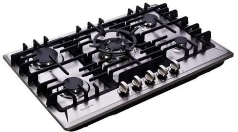 Kyerbaino Gasherd, 76,2 cm (30 Zoll), Edelstahl, 5 Brenner, umwandelbarer Gaskocher, LPG / NG, doppelt, mit Brennstoff versiegelt