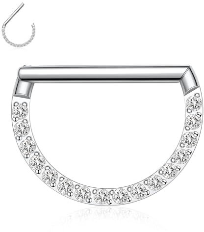 Gerader Stab Septum Nasenring Silber Septumschmuck 16G Septumring mit CZ Daith Ohrringe Chirurgenstahl Halbkreis Rook Conch Helix Hoop Earring Higned Segment Tragus Knorpel Piercing Schmuck 10mm